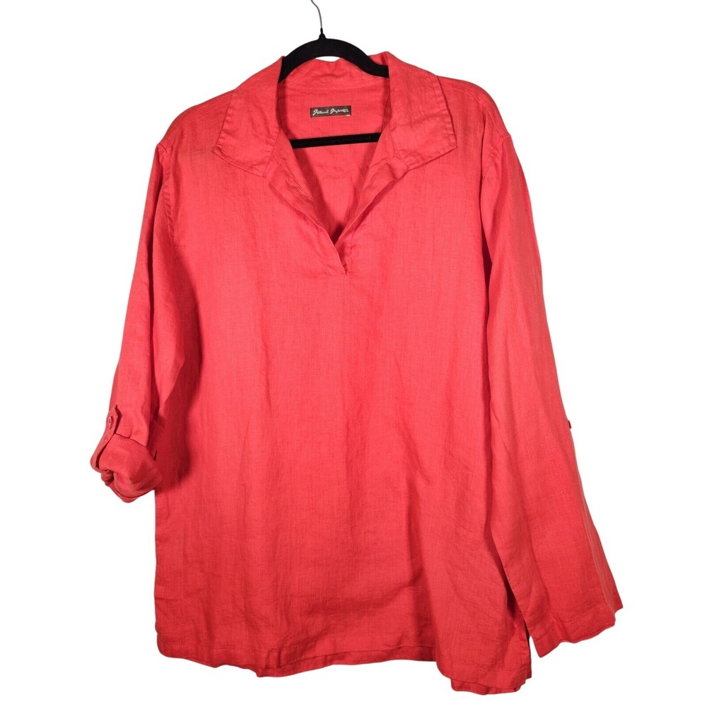 Island Importer Top Womens L NWOT Linen Coral Popover Boho Coastal Beachy Office
